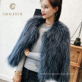 Delicate texture leather and raccoon fur coat